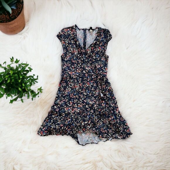 J. Crew Cottage Core Blue Wrap Ruffle Mini Dress V Neck Casual Elegant Sz 4 - Picture 2 of 9